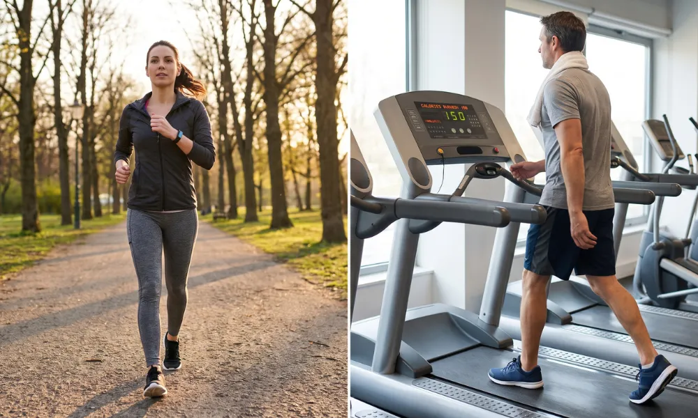 Comparison of outdoor walking and treadmill walking for burning calories and improving overall fitness.